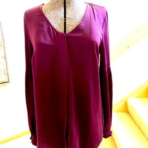 Purple silk Cabi blouse w/buff sleeves